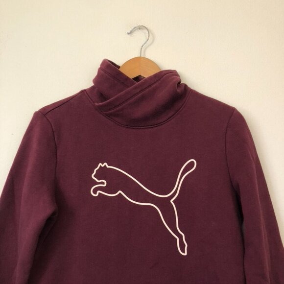 PUMA Asymmetrical Cowl Neck Fleece Sweatshirt Burgundy Maroon Red Logo Medium M - Picture 4 of 13